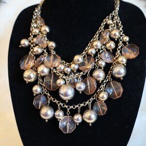 Champagne Dreams Necklace Sliver Beads/Peachish Brown Hexigon Beads